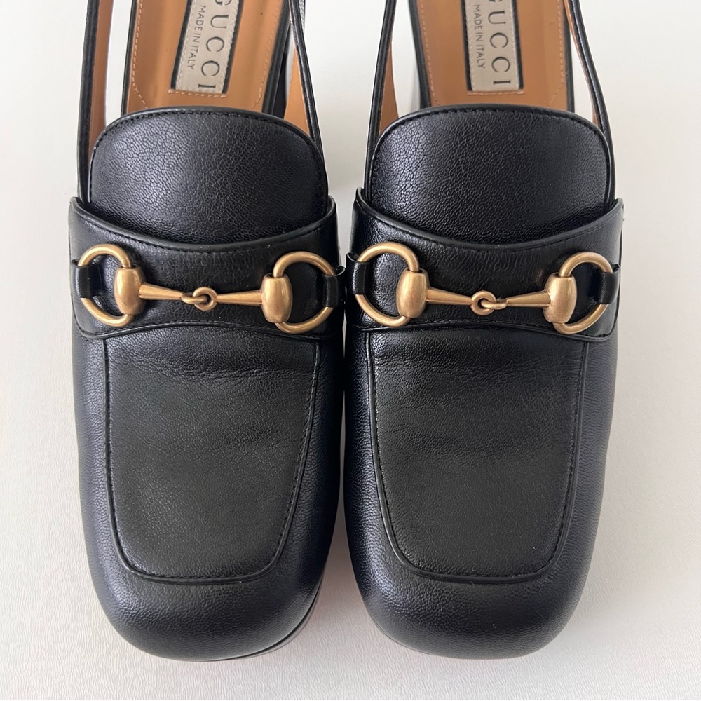 GUCCI | Horsebit SlingBack Retro Chunky Platform Loafers Black Leather EU 38 - Picture 5 of 13